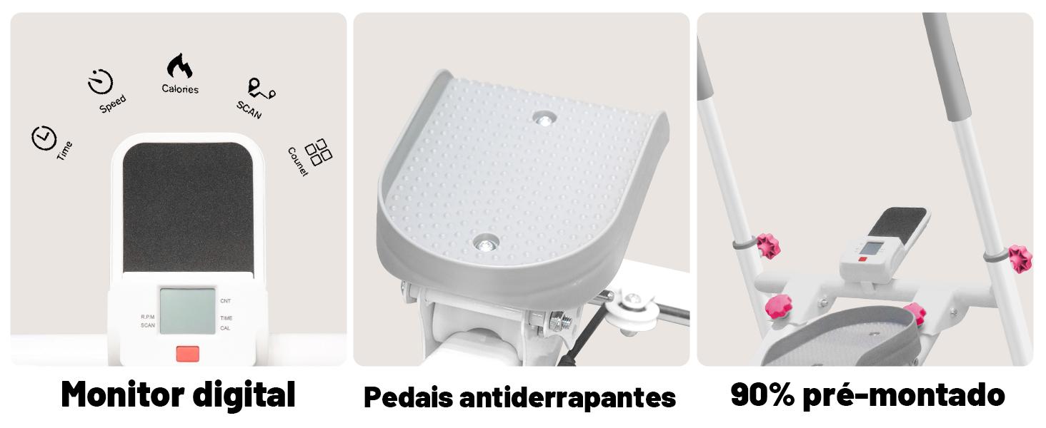 Monitor digital, pedais antiderrapantes, 90% pré-montado